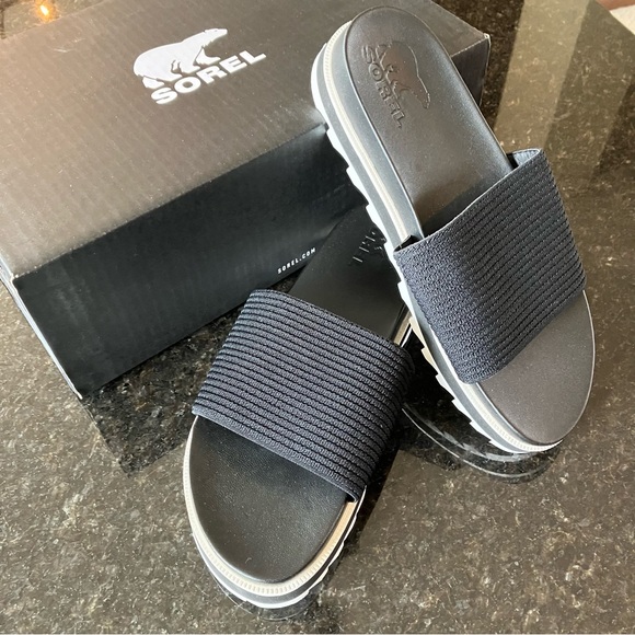 New Sorel Roaming Easy Slide Sandals, Casual Stretch Black Slides, Athleisure - Picture 10 of 14